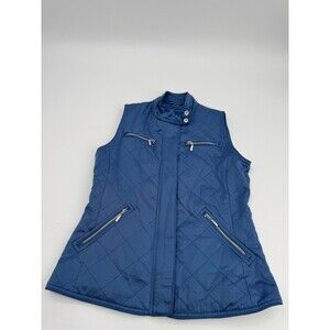 Pendleton Sleeveless Quilted Vest Women Small Navy Blue Full Zip Pockets Preppy